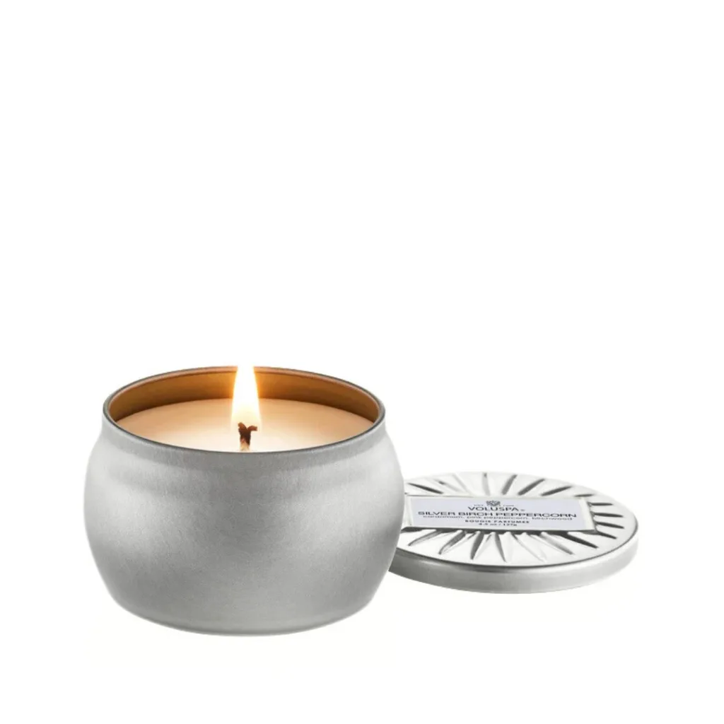 Voluspa Silver Birch Peppercorn Mini Tin Candle, 127g
